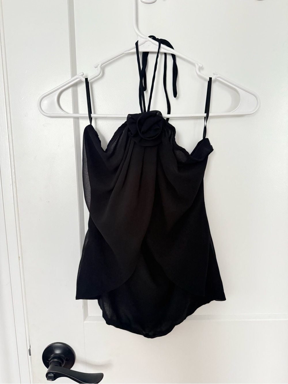 Pepper Mayo Black Halter Neck Chiffon Women's Top